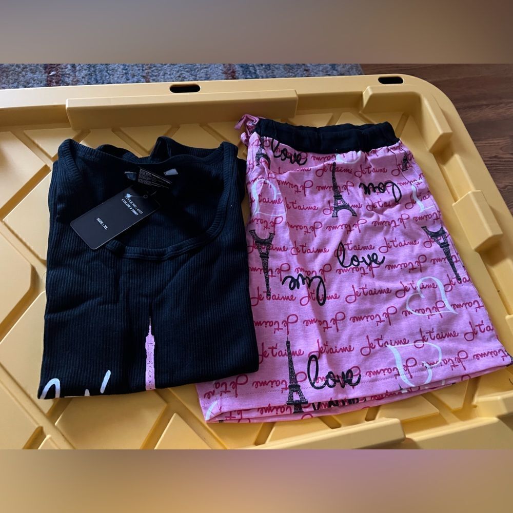 “Let’s Fall in Love” Tank top pajama short set with elastic waist